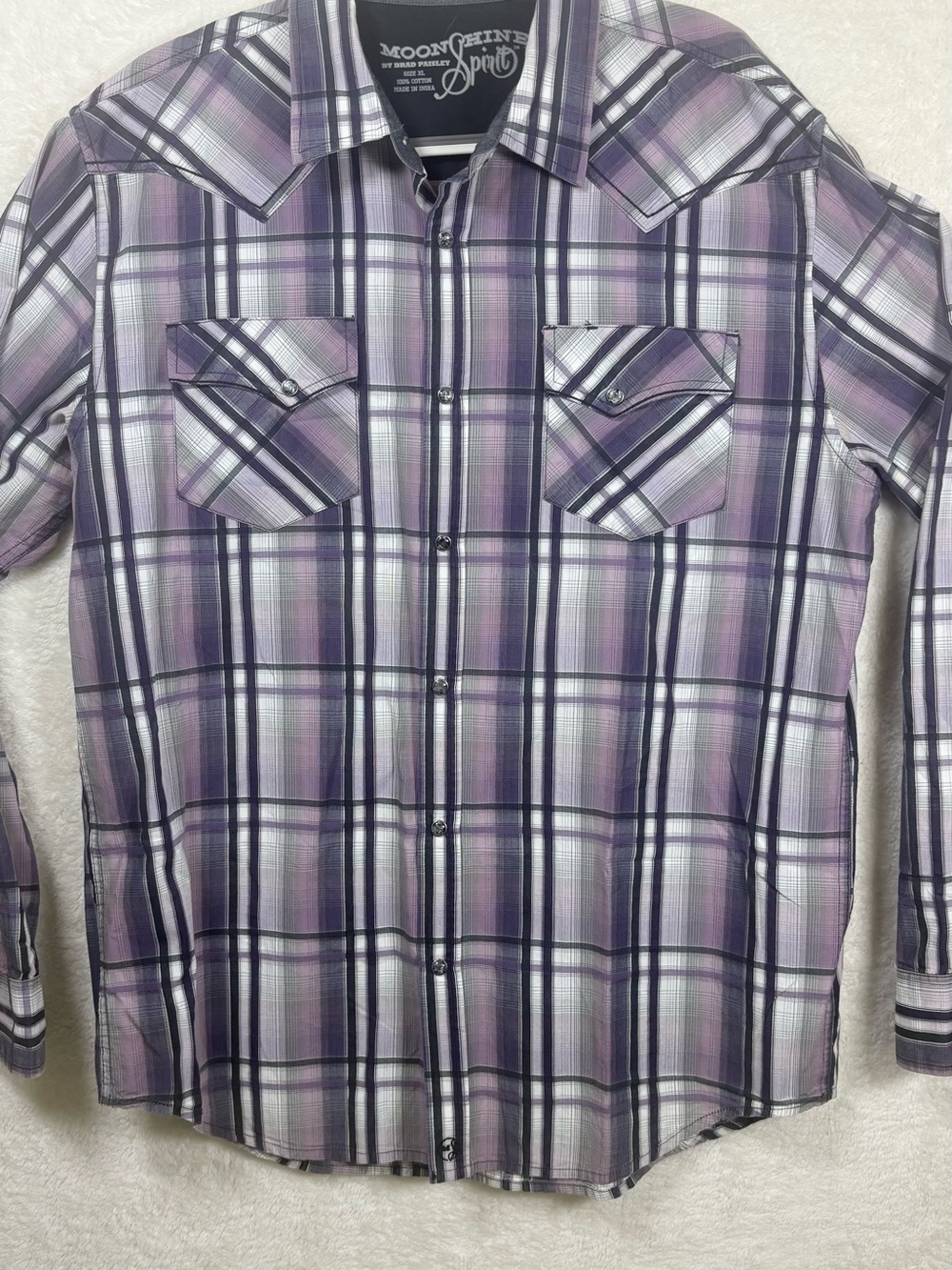 Moonshine Spirit Men’s Purple Plaid Button-Up Shirt XL 0643